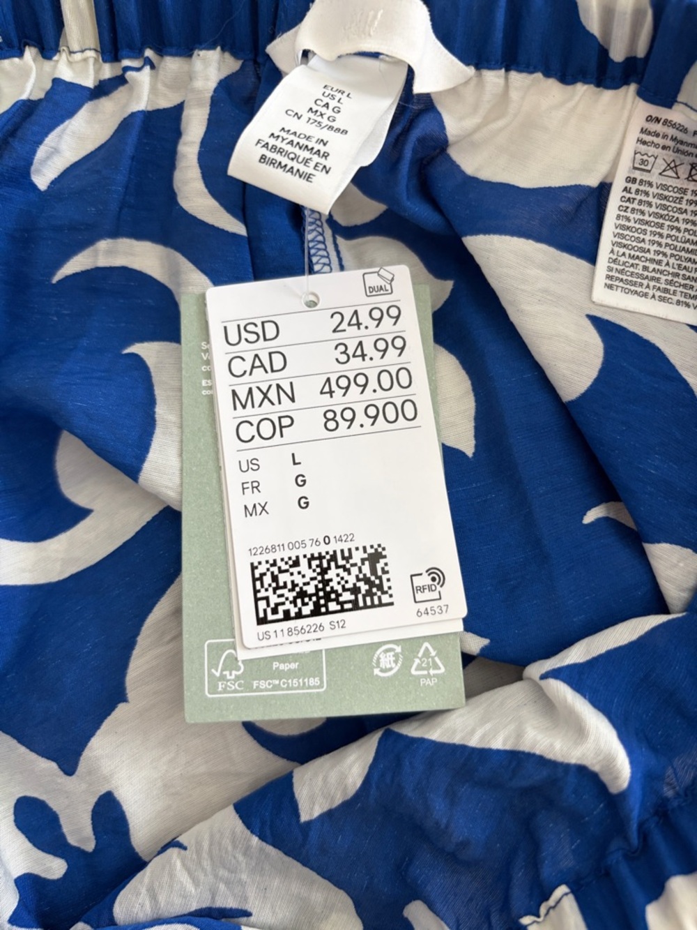 H&M Blue and White Printed Midi Skirt - Picture 4 of 5